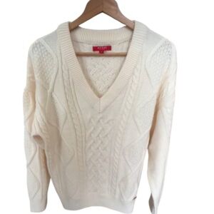 GUESS Off-White Cable-Knit V-Neck Sweater Women’s Size L